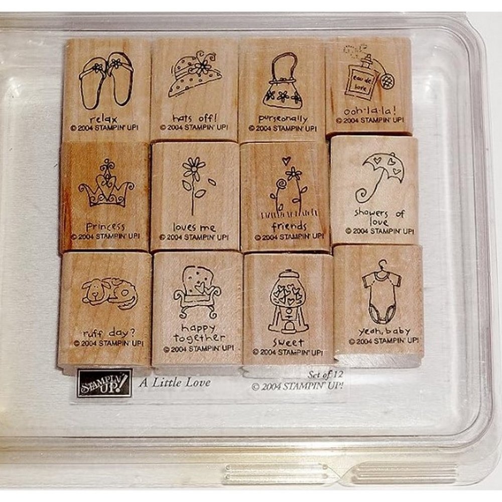 Vintage STAMPIN' UP! A LITTLE LOVE Set of 12 Wood Mounted Rubber Stamp Retired